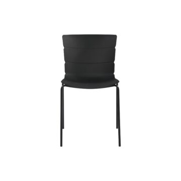 Dalvik Dining Pair of Black Ribbed Plastic Kitchen Chairs with White Metal Legs