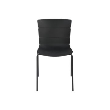 Dalvik Dining Pair of Black Ribbed Plastic Kitchen Chairs with White Metal Legs