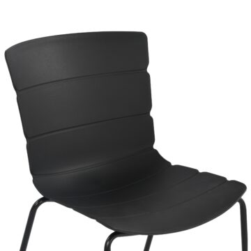 Dalvik Dining Pair of Black Ribbed Plastic Kitchen Chairs with White Metal Legs
