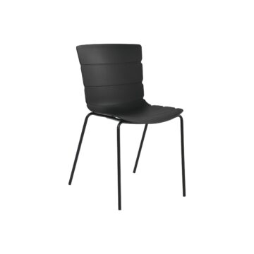Dalvik Dining Pair of Black Ribbed Plastic Kitchen Chairs with White Metal Legs