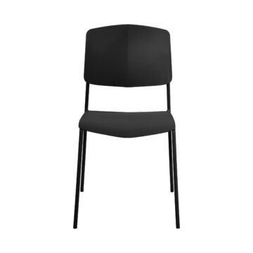 Dalvik Dining Pair of Black Stackable Plastic Kitchen Chairs with Contoured Seat and Black Metal Leg