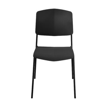 Dalvik Dining Pair of Black Stackable Plastic Kitchen Chairs with Contoured Seat and Black Metal Leg
