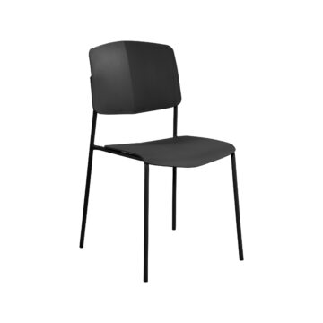 Dalvik Dining Pair of Black Stackable Plastic Kitchen Chairs with Contoured Seat and Black Metal Leg