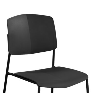 Dalvik Dining Pair of Black Stackable Plastic Kitchen Chairs with Contoured Seat and Black Metal Leg