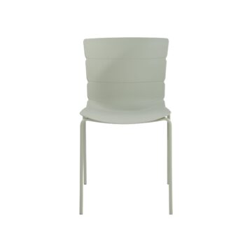 Dalvik Dining Pair of Green Ribbed Plastic Kitchen Chairs with White Metal Legs