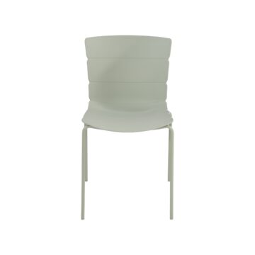 Dalvik Dining Pair of Green Ribbed Plastic Kitchen Chairs with White Metal Legs