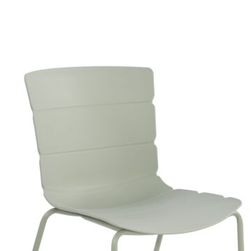 Dalvik Dining Pair of Green Ribbed Plastic Kitchen Chairs with White Metal Legs