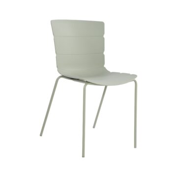 Dalvik Dining Pair of Green Ribbed Plastic Kitchen Chairs with White Metal Legs