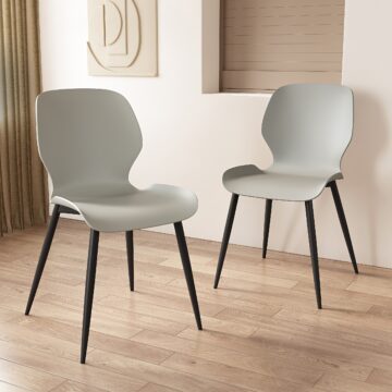 Dalvik Dining Pair of Grey Contoured Plastic Kitchen Chairs with Black Tapered Metal Legs