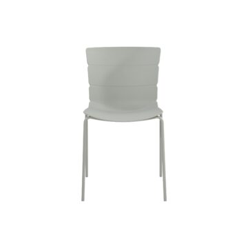 Dalvik Dining Pair of Grey Ribbed Plastic Kitchen Chairs with White Metal Legs