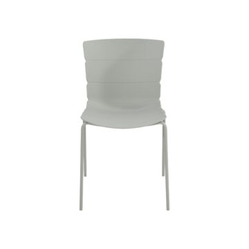 Dalvik Dining Pair of Grey Ribbed Plastic Kitchen Chairs with White Metal Legs