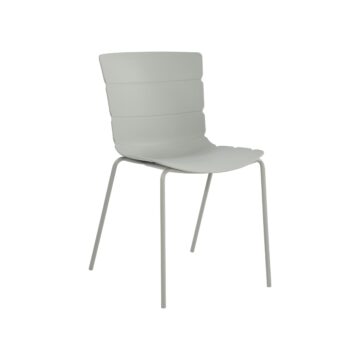Dalvik Dining Pair of Grey Ribbed Plastic Kitchen Chairs with White Metal Legs