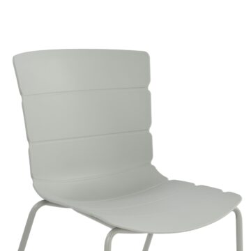 Dalvik Dining Pair of Grey Ribbed Plastic Kitchen Chairs with White Metal Legs