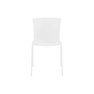 Dalvik Dining Pair of White Ribbed Plastic Kitchen Chairs with White Metal Legs