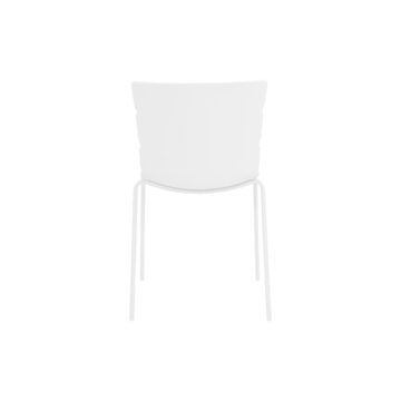 Dalvik Dining Pair of White Ribbed Plastic Kitchen Chairs with White Metal Legs