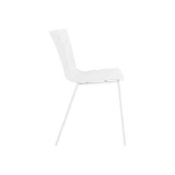 Dalvik Dining Pair of White Ribbed Plastic Kitchen Chairs with White Metal Legs