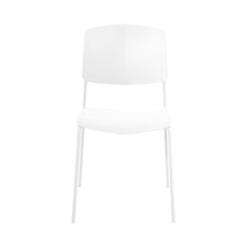 Dalvik Dining Pair of White Stackable Plastic Kitchen Chairs with Contoured Seat and Black Metal Leg