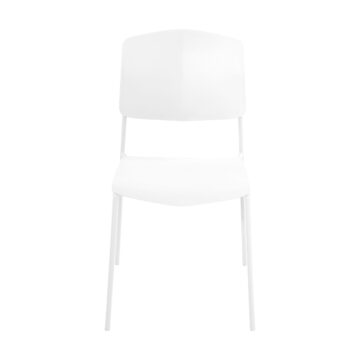 Dalvik Dining Pair of White Stackable Plastic Kitchen Chairs with Contoured Seat and Black Metal Leg