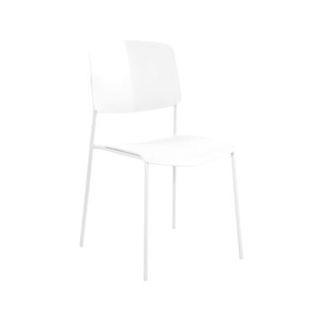 Dalvik Dining Pair of White Stackable Plastic Kitchen Chairs with Contoured Seat and Black Metal Leg