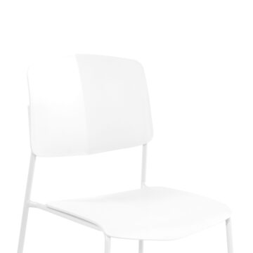 Dalvik Dining Pair of White Stackable Plastic Kitchen Chairs with Contoured Seat and Black Metal Leg