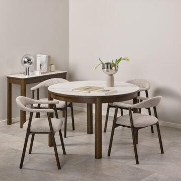 Framwell Cream Round Extendable Dining Table in Cream Ceramic 120/220 x 120 x 75cm