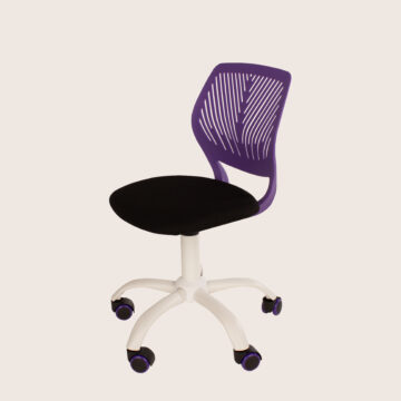 Home Office Compact Kids Study Chair – Purple Plastic Back & Black Fabric Seat with White Base H80.5 x W50 x D50cm