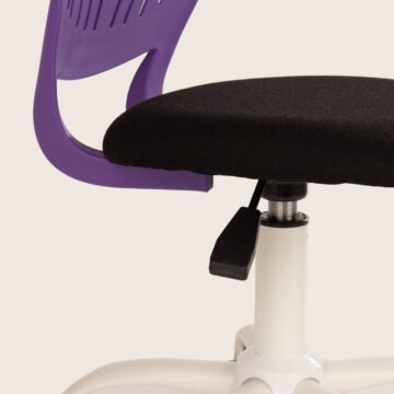 Home Office Compact Kids Study Chair – Purple Plastic Back & Black Fabric Seat with White Base H80.5 x W50 x D50cm