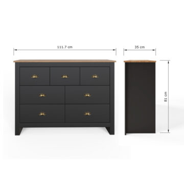 Lancaster Black 3 Over 4 Chest of Drawers