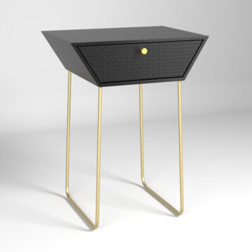 black with gold handle and legs