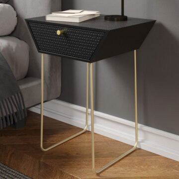 Studio Bedroom Apollo Metal 1 Drawer Bedside Cabinet | Black With Gold Handle And Legs