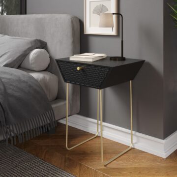 Studio Lounge Apollo metal 1 drawer bedside cabinet, black with gold handle and legs