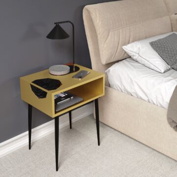 Studio Lounge Galaxy metal bedside table, gold with black legs