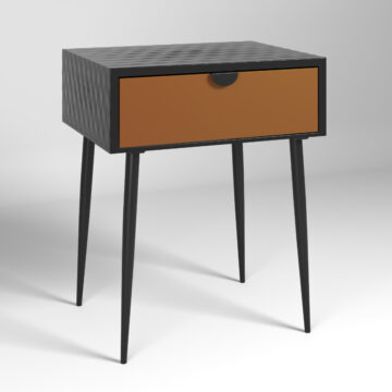 copper drawer with black handle legs
