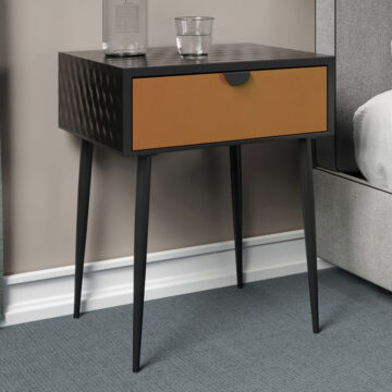 Studio Bedroom Jupiter Metal 1 Drawer Bedside Cabinet | Copper Drawer With Black Handle Legs