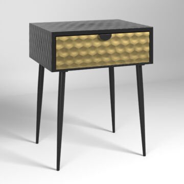 gold drawer with black handle and legs