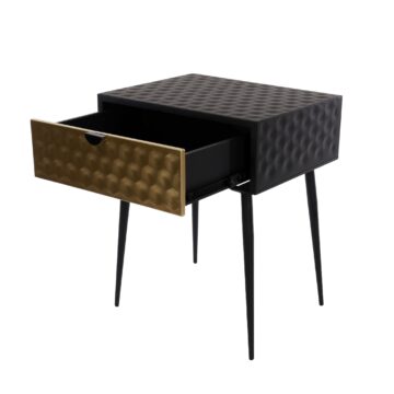 gold drawer with black handle and legs