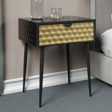 Studio Bedroom Jupiter Metal 1 Drawer Bedside Cabinet | Gold Drawer With Black Handle And Legs