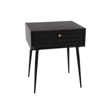 Studio Bedroom Saturn Metal 1 Drawer Bedside Cabinet | Black With Gold Handle