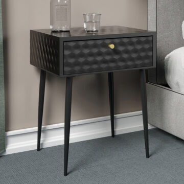 Studio Bedroom Saturn Metal 1 Drawer Bedside Cabinet | Black With Gold Handle