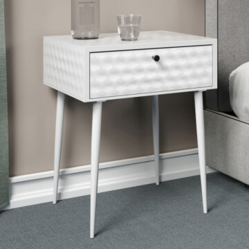 Studio Bedroom Saturn Metal 1 Drawer Bedside Cabinet | White With Gold Handle