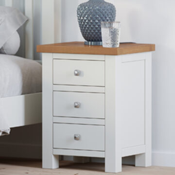 Wynyard White 3 Drawer Bedside | Oak Top