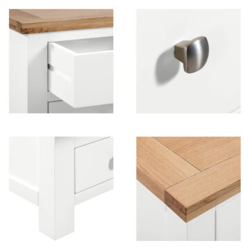 Wynyard White Compact 3 Drawer Bedside | Oak Top