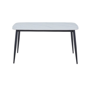 gloss white sintered stone top with black tapered legs