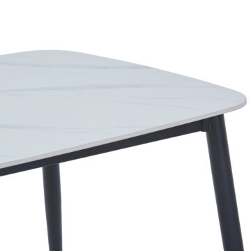 gloss white sintered stone top with black tapered legs