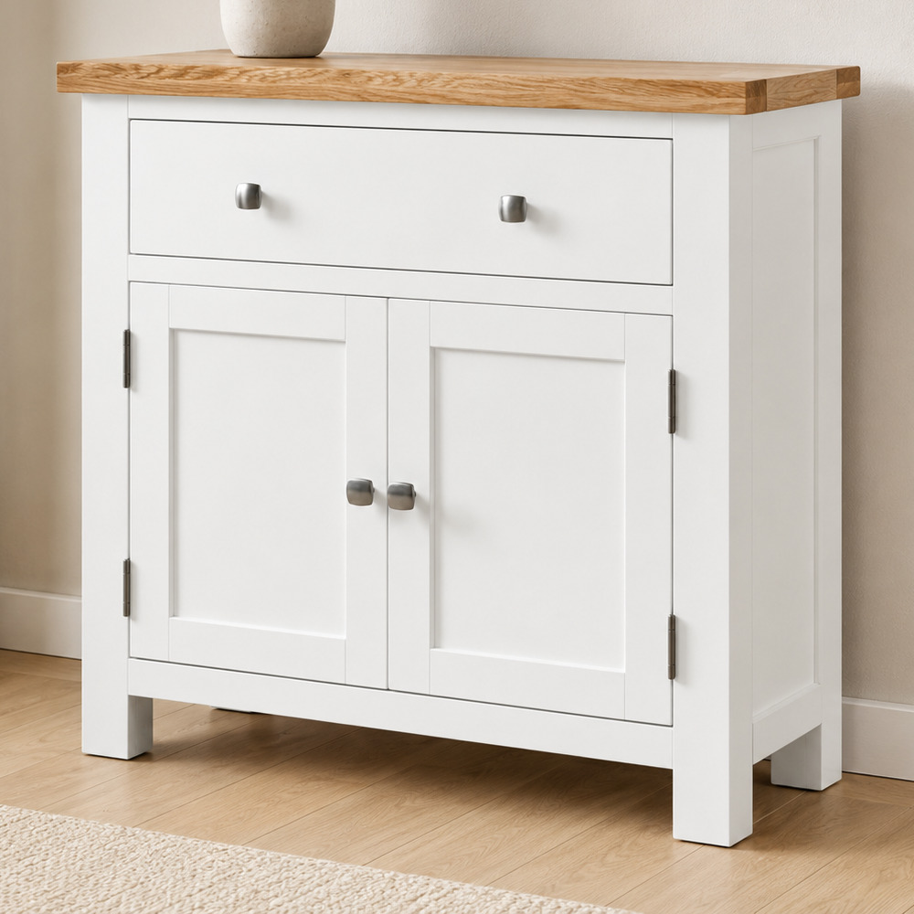 Wynyard White 2 Door 1 Drawer Compact Sideboard | Assembled