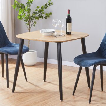 Dalvik square dining table, light oak effect top with black tapered legs