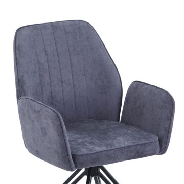 Dalvik swivel dining armchair, grey fabric with black metal legs (pair)