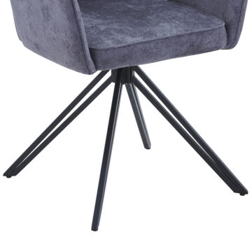 Dalvik swivel dining armchair, grey fabric with black metal legs (pair)