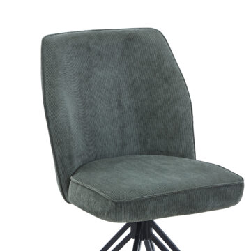 Dalvik swivel dining chairs, green cord fabric with black metal legs (pair)
