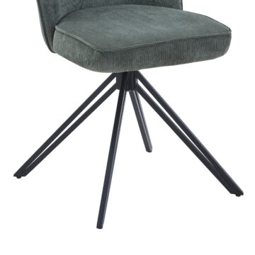 Dalvik swivel dining chairs, green cord fabric with black metal legs (pair)
